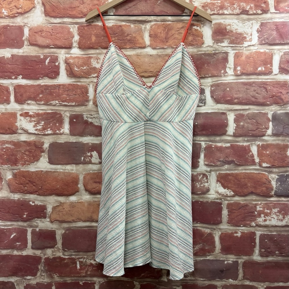 Anthropologie Paper Crane Dress Womens L Multicolor Striped Embroidered Sundress